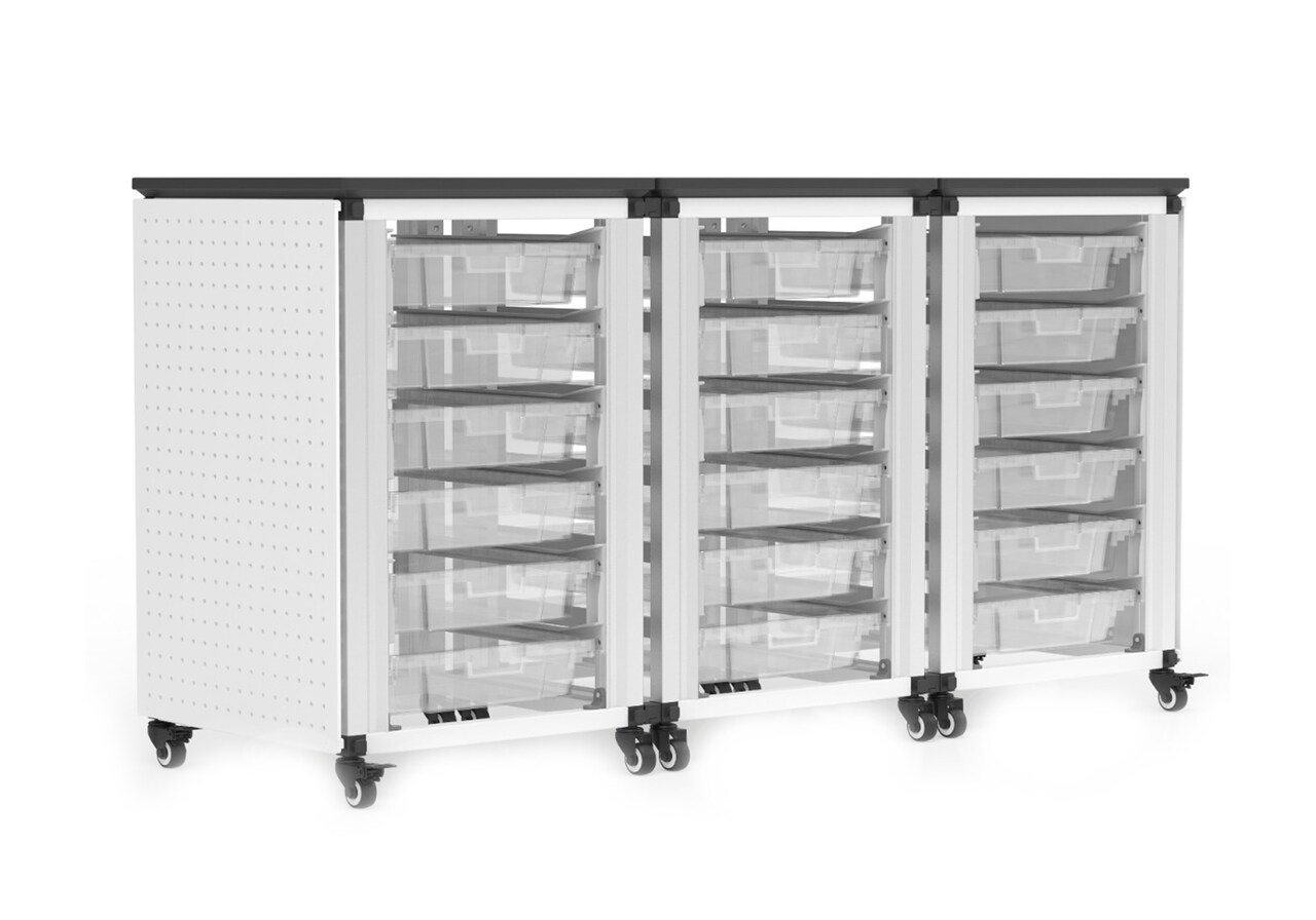 Luxor Modular Classroom Storage Cabinet - 3 side-by-side Modules with 18 Small Bins